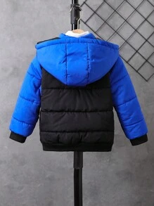 SHEIN معطف كابوت طويل للأولاد الصغار، طباعة حرفية باللونين، أكمام طويلة، ملابس كاجوال للخارج والمدرسة في الشتاء - متعدد الألوان - مشاهدة 2