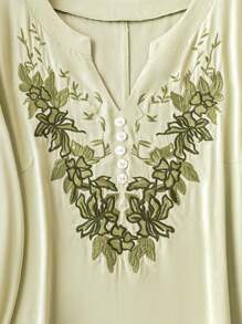SHEIN LUNE Camisa para mujeres elegante de manga larga con cuello de muesca y bordado floral, ideal para verano - verde menta - Ver 1