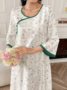 Al Najma 女式优雅长款碎花喇叭袖朴素连衣裙，春夏家居服休闲 Jalabiya 朴素连衣裙 - 彩色 - 查看 5