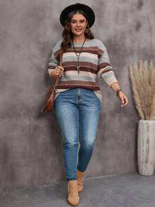 EMERY ROSE Suéter tipo pullover sencillo de color tostado para mujer de talla grande, para el invierno