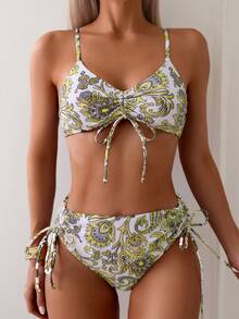 SHEIN Swim Sexy Women Bikini Set, Printed, Wireless, 2 Pieces,Summer Beach - Multicolor - View 3