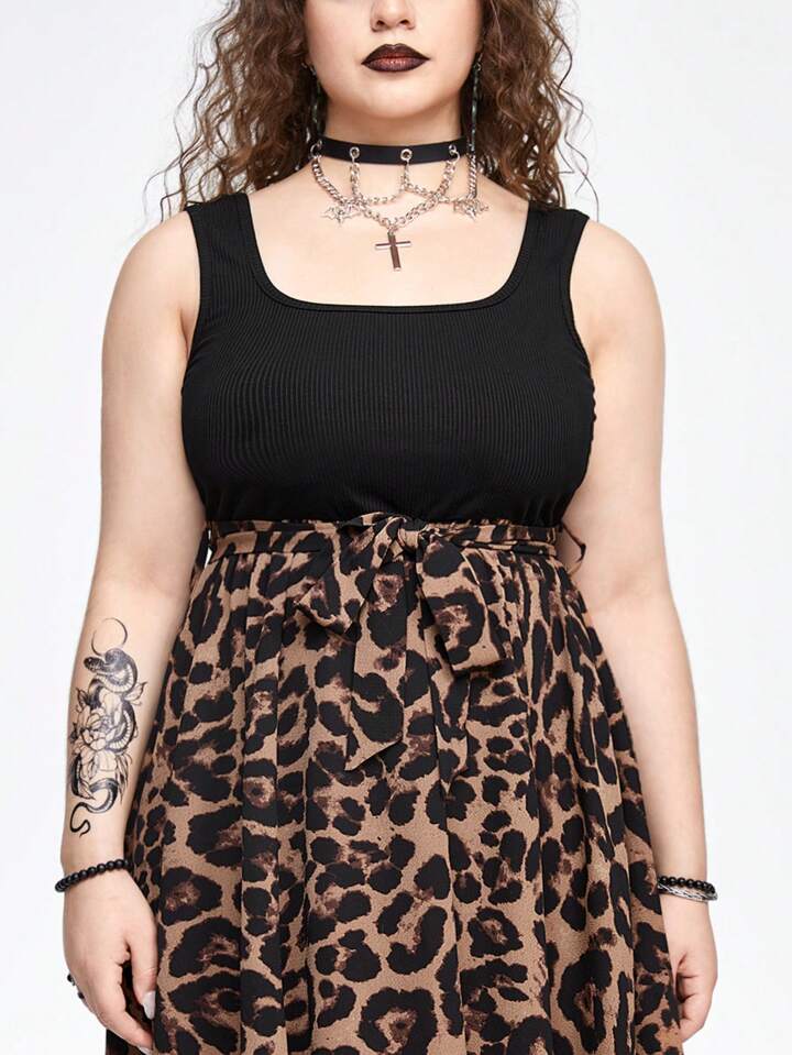 Our Grunge Punk Leopard Print Plus Size Casual Tank Dress With Shirring  Waist is such a vibe - ROMWE