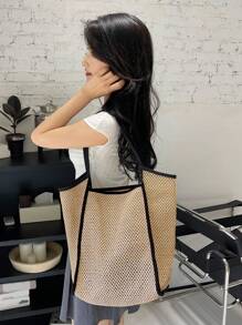 DAZY Large Capacity Women's Fashionable Woven Tote Bag - Beige - View 8