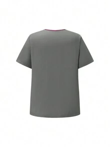SHEIN TaskFit Plus Size Short Sleeve And Long Pants  Uniform Set, Plus Size Uniform & Scrub - Grey - View 6