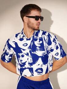 FeverCity Herren Kurzarm-Lässig-Hemd mit Charakterdruck für den Sommer