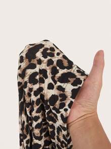 SHEIN EZwear Women's Plus Size Knitted Leopard Print Skirt With Side Slits - Multicolor - View 7