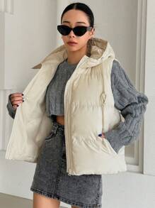 DAZY Women's Basic Solid Color Sleeveless Padded Coat For Daily Wear, Padded Vest, Women Winter Coat