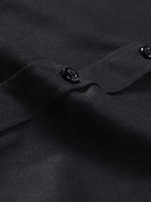 Manfinity Mode Men's Spring/Summer Solid Color Long Sleeve Shirt, Suitable For Daily Business And Travel (Unbranded), Black Dress Men Shirts, Plain Black Shirt Men, For Fall - Black - View 5