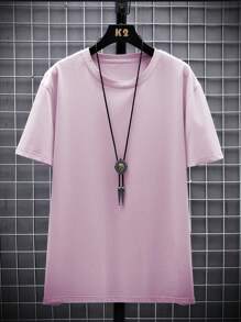Manfinity Homme Men's Summer Solid Color Round Neck Short Sleeve Casual T-Shirt - Pink - View 4