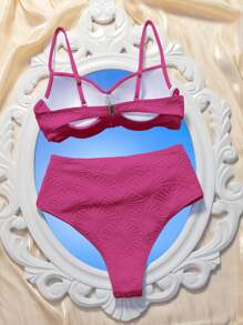 SHEIN Swim Women's Solid Color Cross Bust Sexy Bikini Set, Summer Beach Swimwear