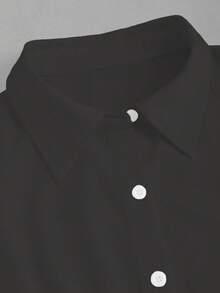 Chiquease 女士純色長袖日常通勤襯衫，春季/夏季 - 黑色 - 查看 3