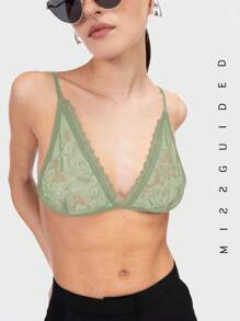 MISSGUIDED Áo ngực tam giác ren hoa lấy cảm hứng từ Ireland thanh lịch, viền ren tinh tế, hoàn hảo cho lễ kỷ niệm Ngày Thánh Patrick và các dịp lễ hội mùa xuân - Màu xanh chanh - Xem 3