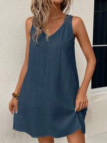 SHEIN JORESS Vestito estivo boho nero a maglia solida con decorazioni vuote