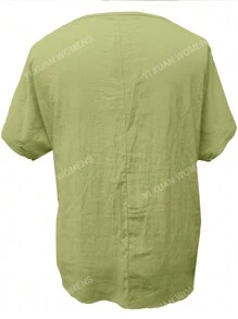 Plus Size Women's Printed V-Neck Comfortable Washed Casual Short Sleeve Summer T-Shirt