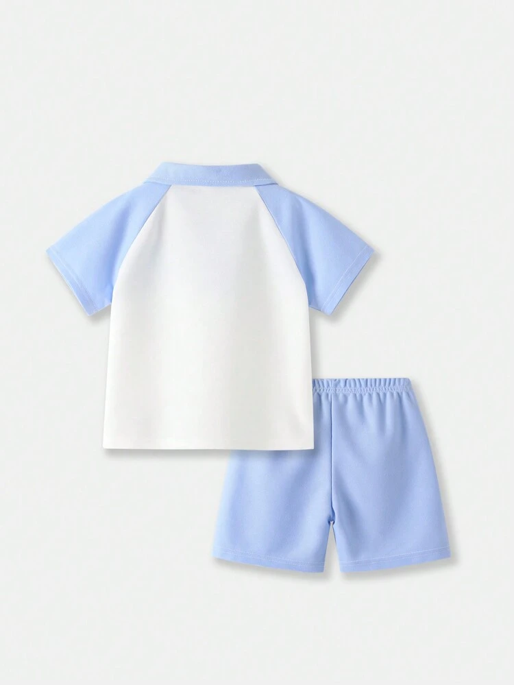 Baby Boys' Short Sleeve Knitted Printed Top And Shorts Set