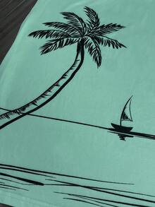 Manfinity RSRT Men's Casual Round Neck Wide Strap Tank Top With Plant Print, Summer - Mint Green - View 5