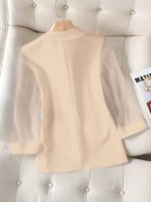 Chiquease Spring Summer Casual Patchwork Sleeves Suit Jacket - Apricot - View 2