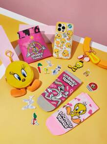 LOONEY TUNES X SHEIN 崔弟图案半透明黄边时尚手机壳适用于 15、 12 Pro Max、 14 Pro Max、 XR 手机壳礼物