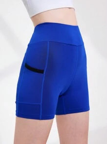 SHEIN Teen Girls' Blue Shorts With Pockets, Exercise, Yoga And Running Shorts - Blue - View 6