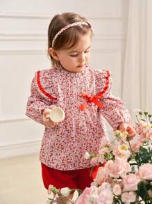 SHEIN Baby Girls' Digital Printed Top And Shorts Set, 2pcs