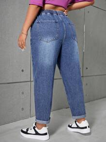 SHEIN ICON High Waist Plus Size Elastic Waistband Cropped Skinny Jeans, Blue