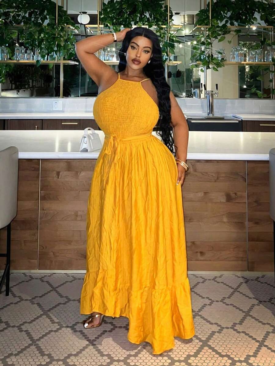 Slaydiva Plus Size Strapless Printed Ruffle Hem Split Beach Dress - Multicolor - View 1