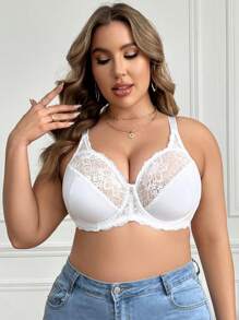 2pcs Sexy Lace Plus Size Bra With Underwire And Non-Padded, Anti-Sagging