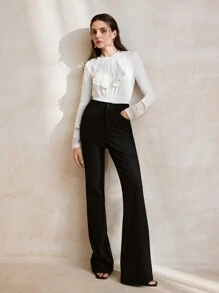 Anewsta Damen V-Ausschnitt Bodysuit, Herbst & Winter, Sexy & Slim Fit, Einfarbig, Reißverschluss, All-Match Langarm Bodysuit - Aprikosenfarben - Übersicht 1