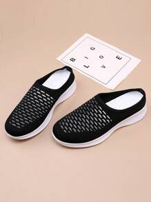 Zapatillas tipo mule para mujer, cómodas, transpirables y ligeras, con plataforma, zapatos casuales de malla para caminar - Negro - Ver 5