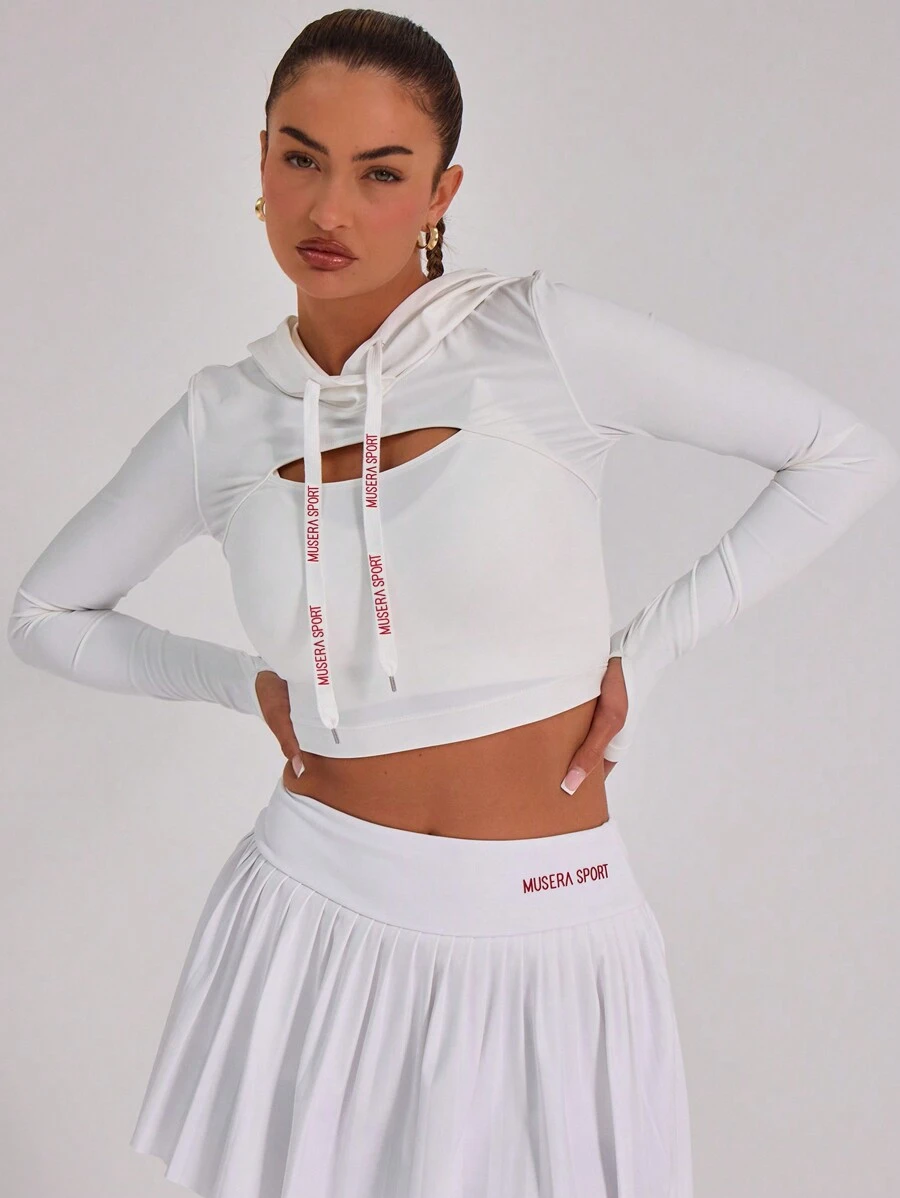 Musera Sport Hooded Long Sleeve Cut Out Cropped Slim Gym Top Only ,Padel Racquetball Pickleball Tennis Gym Fitness - Green - View 1