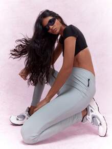 MISSGUIDED Low Rise Waist Leggings - Mint Blue - View 5