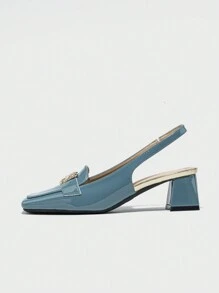 2025秋冬季新款方头时尚高跟鞋，粗跟露跟设计，优雅女式高跟鞋，尽显优雅气质。 - 藍色 - 查看 5