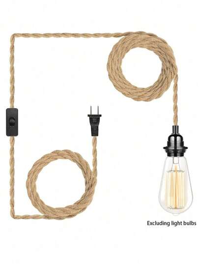 1pc DIY Lamp, Vintage Pendant Light With Plug, 15ft  Rope Hanging Light Cord With Switch E26 Bulb Socket, Suitable For Farmhouse Restaurant Bedroom Home Lighting Decoration (Bulb Not Included)