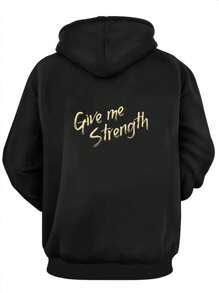 Manfinity Dauomo 男士印花简约日常套头连帽衫，Emo风格，2000年代风格，秋季长袖上衣 - 黑色 - 查看 2