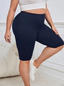 SHEIN Essnce Mallas cortas de unicolor casuales de tallas grandes de primavera/verano - Azul - Ver 6