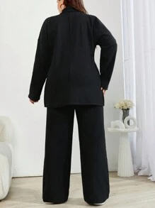 EURMUSE Pulover Și Pantaloni Casual, Culoare Uni Gâtul Șterget, 2buc/Set, Pentru Iarnă - Multicolor - Vizualizare 2