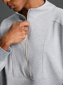 Coreblaze Boyfriend Style Men Half Zip Sports Long Sleeve Sweatshirt For Dailywear Boyfriend Style Men Sweatshirt - Light Grey - View 6