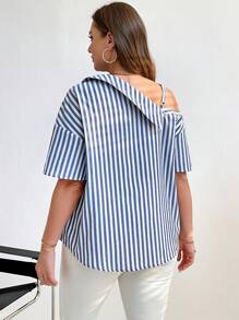 SHEIN Essnce Plus Size Women's Striped Printed Simple Daily Shirt - Multicolor - View 2