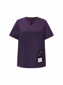 TaskEZ Plus Size Women's Solid Color Short Sleeve Top With V-Neckline And Waist-Tie Pants Uniform Set, Plus Size Uniform & Scrub