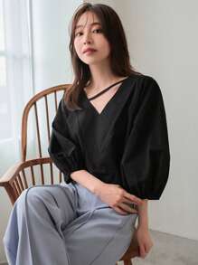 FRIFUL Women Fashionable Solid Color Loose Shirt With Simple Design - Black - View 10