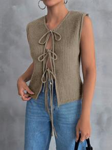 EURMUSE 女士前中綁帶設計短款開衫，適合休閒校園風格