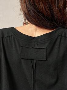 Bohemela 假期寬鬆燈籠袖女裝黑色T恤 - 黑色 - 查看 6