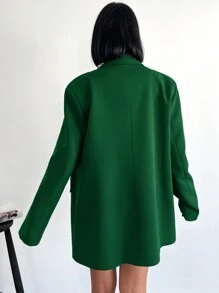 SHEIN Cottnline 女士純色雙排扣長袖西裝外套 - 墨綠色 - 查看 2