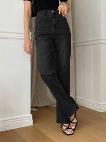 DAZY Women Fashionable Straight High-Waist Jeans, Versatile And Stylish - Black - View 4