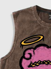 ROMWE MEN Street Life Men's Funny Graffiti Portrait Print Washed Floral Vintage Tank Top, Summer