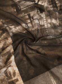 SHEIN BAE Plus Size Color-Block Street View Printed Mesh Corset Top And Ruched Street View Printed Mesh Spring Daily Outfits Skirt