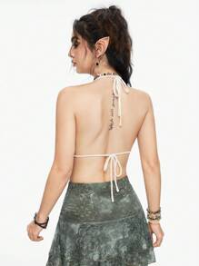 ROMWE Fairycore Asymmetrisch geschnittenes Trägershirt mit rückenfreiem Ausschnitt und Muschel-Dekor, Urlaubsstil