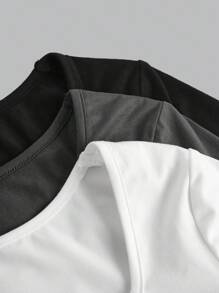 SHEIN Girlism Tween Girl Casual Square Neck Short Sleeve Simple Solid Color Comfortable 3pcs T-Shirt Set - Multicolor - View 9