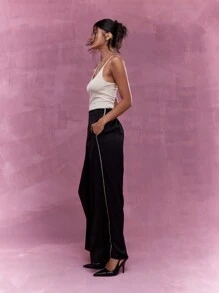 MISSGUIDED Contrast Side Stripe Pull-On Wide Leg Pants - Black - View 4