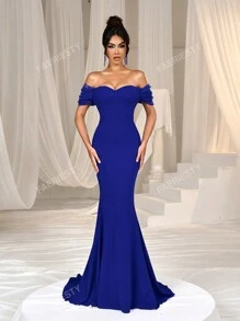 Faeriesty Off Shoulder Side Draped Wedding Dress Elegant Bridal Dress,Bride
